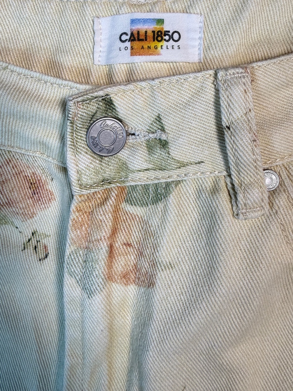 Cali 1850 Floral Cream Barrel Jeans Low Rise Printed Denim Boho Y2K 9/29 - Picture 3 of 10